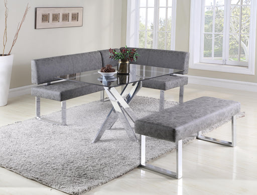 Chintaly GENEVIEVE Modern Dining Set w/ Glass Top Table, Upholstered Nook & Bench