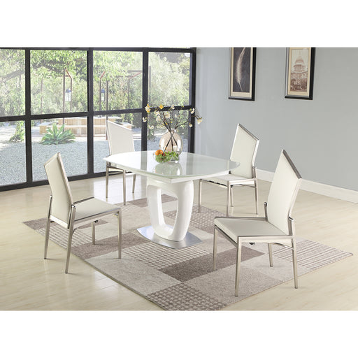 Chintaly GIULIANA Contemporary Dining Set w/ Extendable Starphire Glass Table & 4 Motion-Back Side Chairs