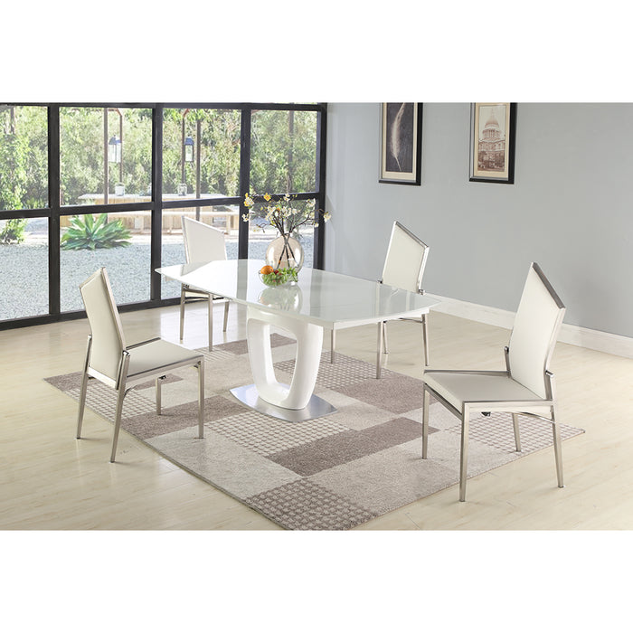 Chintaly GIULIANA Contemporary Dining Set w/ Extendable Starphire Glass Table & 4 Motion-Back Side Chairs