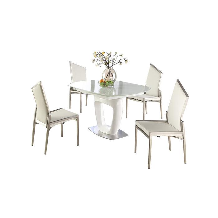 Chintaly GIULIANA Contemporary Dining Set w/ Extendable Starphire Glass Table & 4 Motion-Back Side Chairs