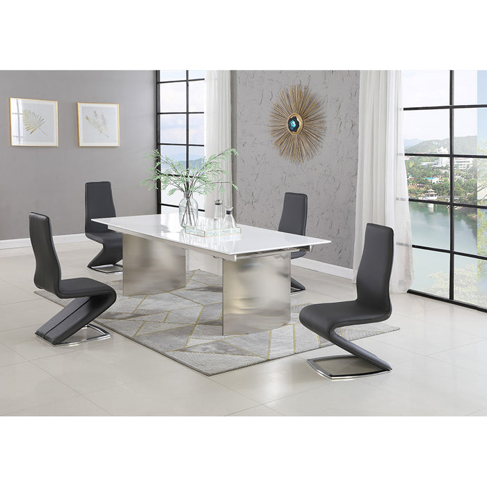 Chintaly GLENDA Dining Set w/ Contemporary Extendable White Table & Modern Black Chairs