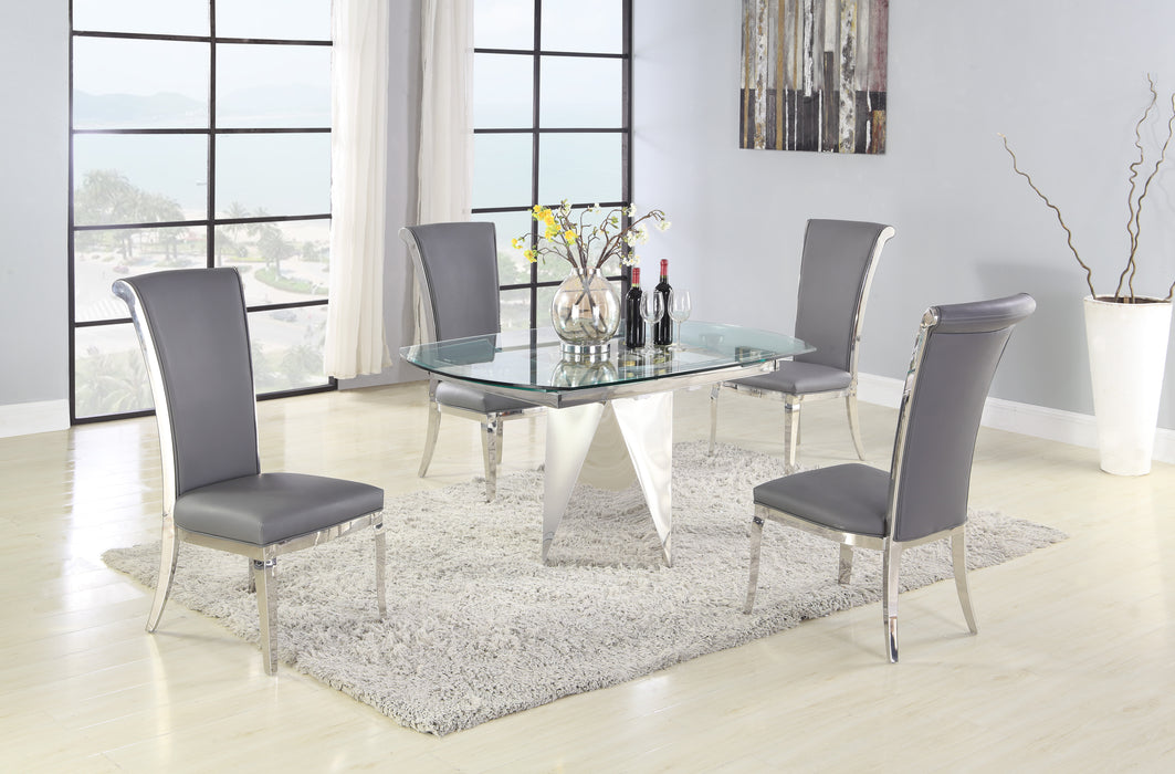 Chintaly GLORIA Contemporary Motion-Extendable Glass Dining Set w/ 4 Chairs