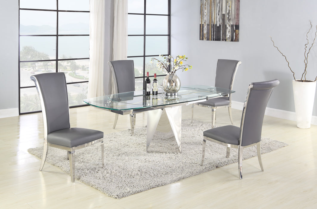 Chintaly GLORIA Contemporary Motion-Extendable Glass Dining Set w/ 4 Chairs