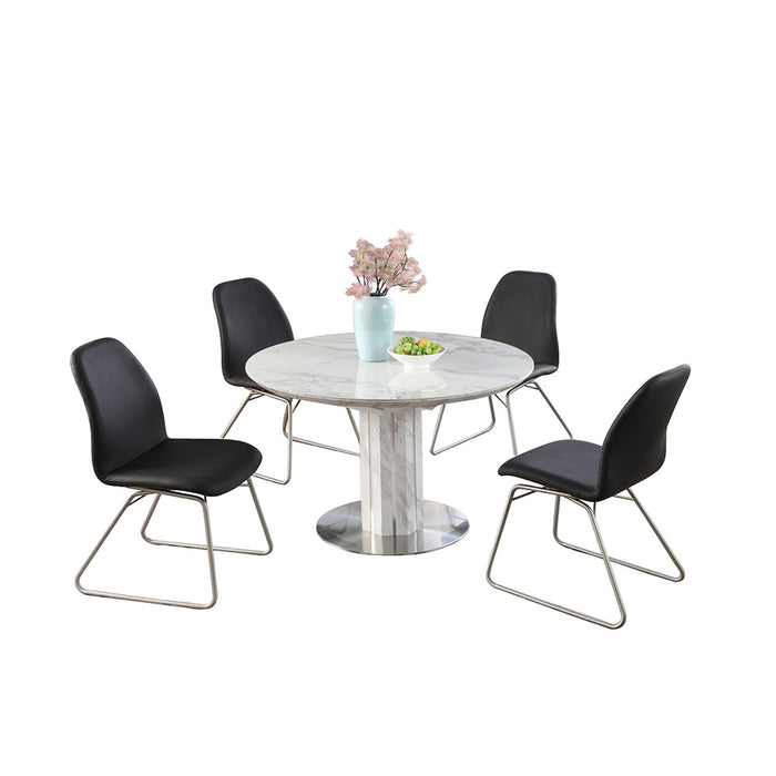 Chintaly GRETCHEN Dining Set w/ Butterfly-Extendable Marbleized Table & 4 Rocking Chairs - Black