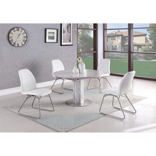 Chintaly GRETCHEN Dining Set w/ Butterfly-Extendable Marbleized Table & 4 Rocking Chairs - White