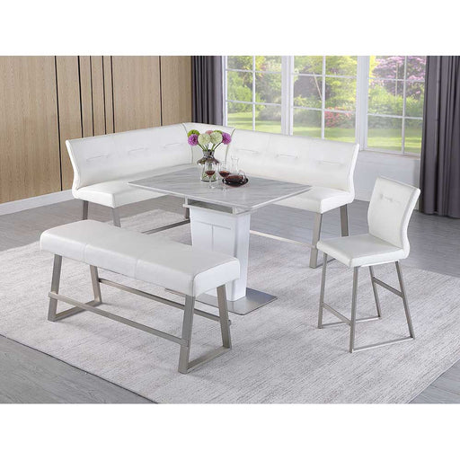 Chintaly GWEN Contemporary Dining Counter Set w/ Extendable Table, Reversible Nook, Bench & Stool