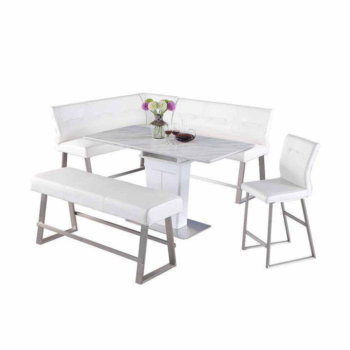 Chintaly GWEN Contemporary Dining Counter Set w/ Extendable Table, Reversible Nook, Bench & Stool