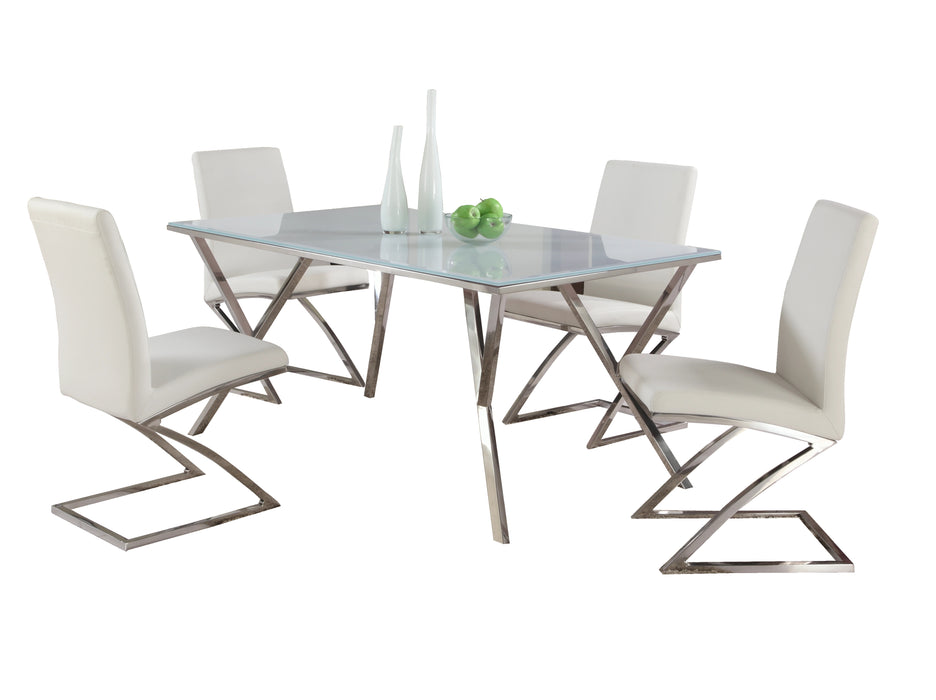 Chintaly JADE Modern Dining Set with Starphire Glass Table & White Upholstered Chairs
