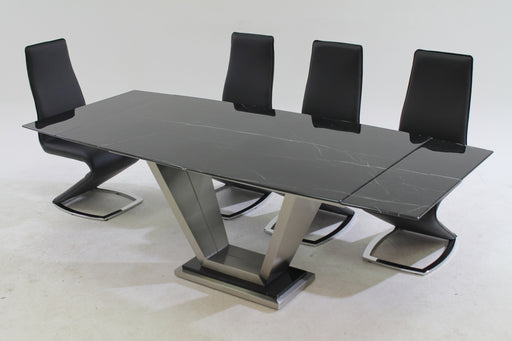 Chintaly JESSY Contemporary Dining Set w/ Black Marble Table & Z-Shaped Chairs