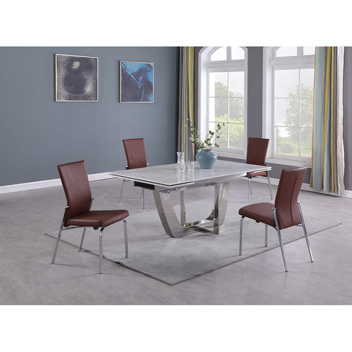 Chintaly JOY Contemporary Dining Set w/ Extendable Marble Table & 4 Motion Chairs