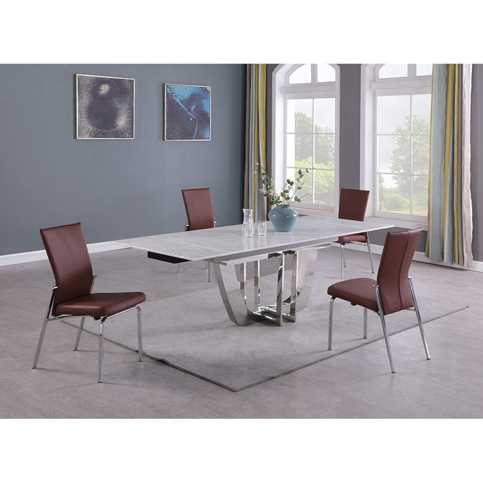 Chintaly JOY Contemporary Dining Set w/ Extendable Marble Table & 4 Motion Chairs