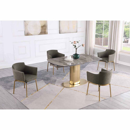 Chintaly KARLA Extendable Marbleized Sintered Stone Top Dining Table w/ Steel Base