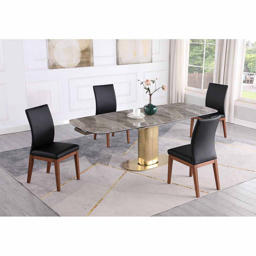 Chintaly KARLA Dining Set w/ Extendable Marbleized Sintered Stone Table & Solid Wood Chairs