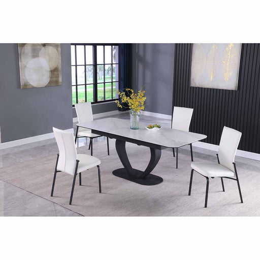 Chintaly KARLEE Contemporary Dining Set w/ Extendable Sintered Stone Table & 4 Motion Back Chairs