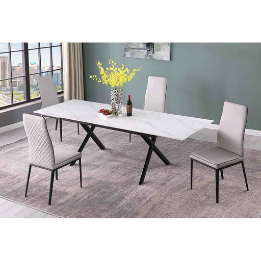 Chintaly KAROL Dining Set w/ Extendable Sintered Stone Top Table & 4 Diamond Stitched Back Chairs