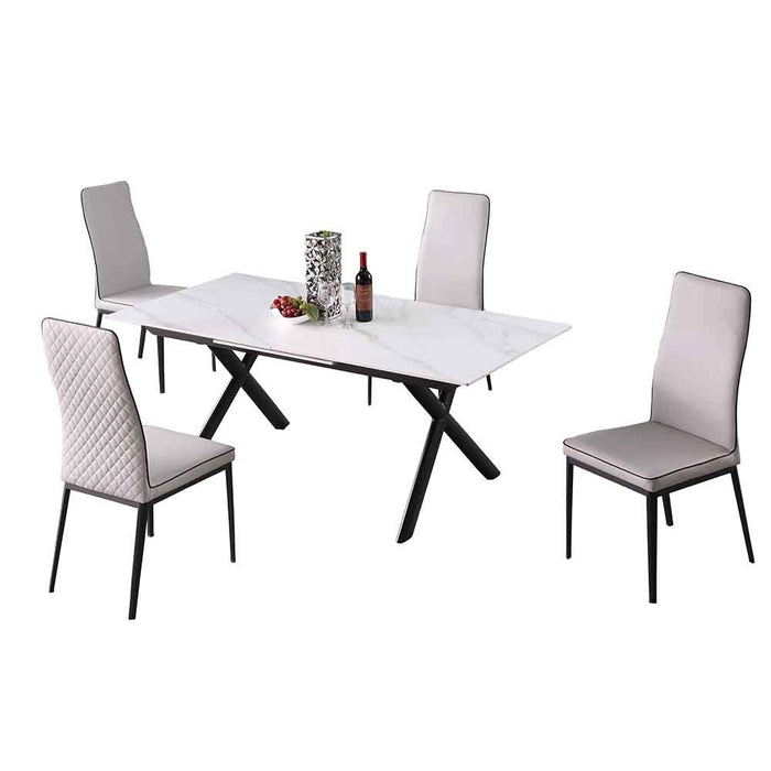 Chintaly KAROL Dining Set w/ Extendable Sintered Stone Top Table & 4 Diamond Stitched Back Chairs