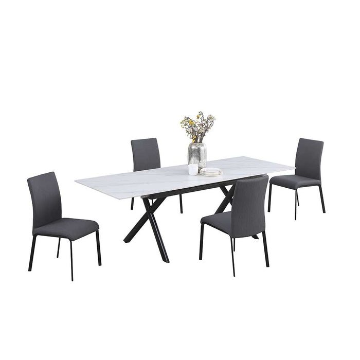 Chintaly KAROL AIDA Dining Set w/ Extendable Sintered Stone Top Table & 4 Chairs