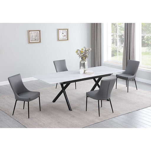 Chintaly KAROL KELLY Dining Set w/ Extendable Sintered Stone Top Table & 4 Chairs