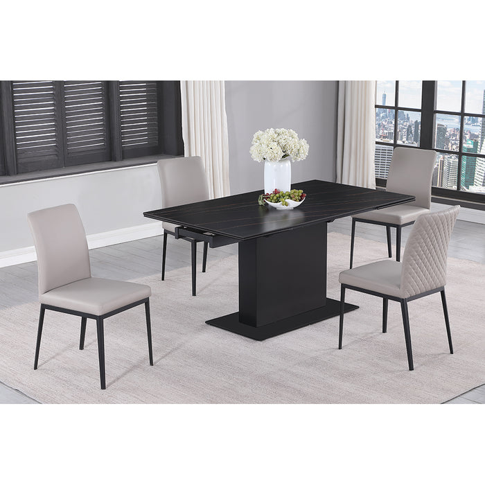 Chintaly KATALINA Dining Set w/ Marbleized Sintered Stone Extendable Table & Diamond Stitched Back Chairs
