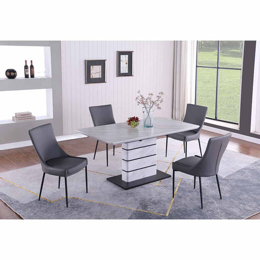Chintaly KELLY Contemporary Dining Set w/ Extendable Marbleized Table, Art Deco Strip Base & 4 Club Style Chairs