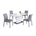 Chintaly KELLY Contemporary Dining Set w/ Extendable Marbleized Table, Art Deco Strip Base & 4 Handle Back Chairs