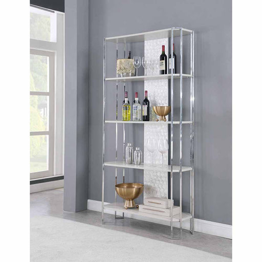 Chintaly KENDALL Contemporary Gray Bookshelf w/ Polished Steel Frame
