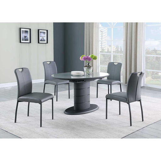 Chintaly KENDRA Dining Set w/ Extendable Top, Art Deco Base & 4 Handle Back Chairs