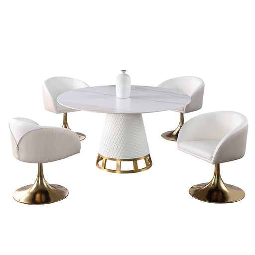 Chintaly KHLOE Dining Set w/ Sintered Stone, Wooden, and Golden Table w/ Club style arm chairs