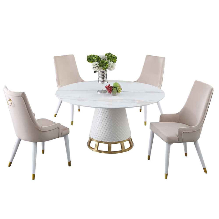 Chintaly KHLOE Dining Set w/ Sintered Stone Wooden, and Golden Table w/ 4 Wooden Legged Side Chairs