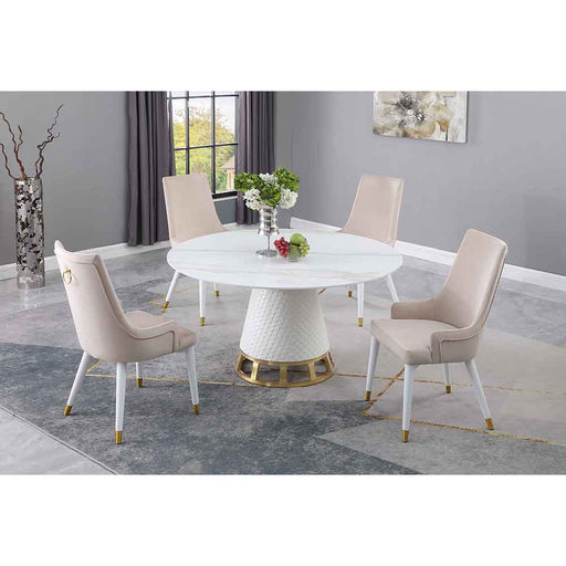 Chintaly KHLOE Dining Set w/ Sintered Stone Wooden, and Golden Table w/ 4 Wooden Legged Side Chairs
