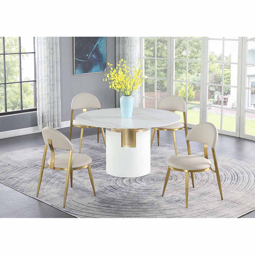 Chintaly KIANA Dining Set w/ Marbleized Sintered Stone Top Table & Golden Frame Chairs