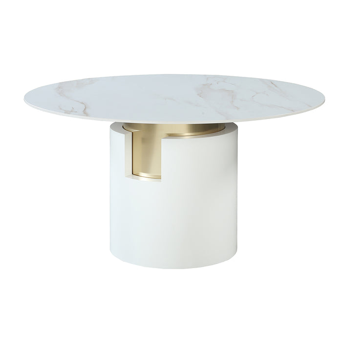 Chintaly KIANA Marbleized Sintered Stone Top Table w/ Cylinder Base & Golden Accent
