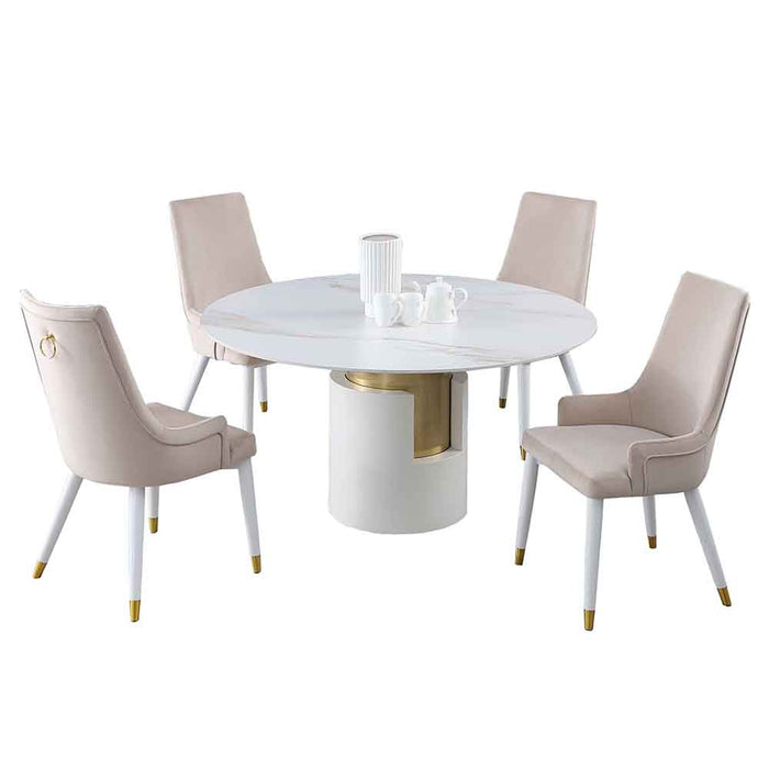 Chintaly KIANA Dining Set w/ Marbleized Sintered Stone Top Table & Wooden Legged Chairs