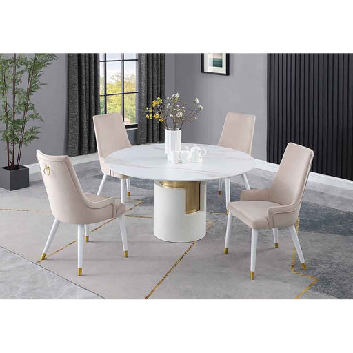 Chintaly KIANA Dining Set w/ Marbleized Sintered Stone Top Table & Wooden Legged Chairs