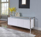 Chintaly KRISTA-BUF Modern White Buffet w/ Stainless Steel & Tempered Glass Top