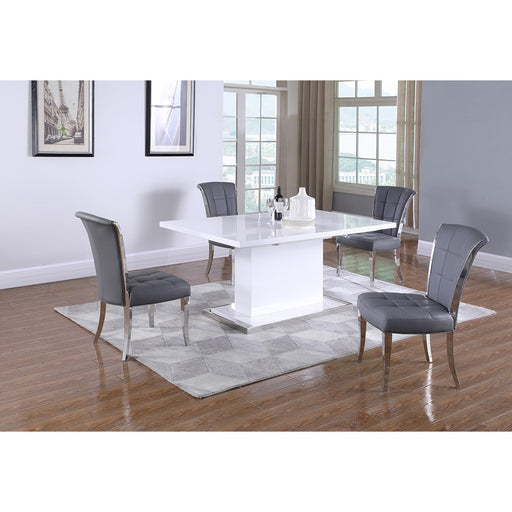 Chintaly KRISTA Modern Dining Set w/ Extendable White Table & Gray Chairs