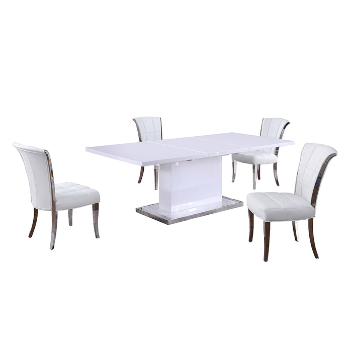 Chintaly KRISTA Modern Dining Set w/ Extendable White Table & White Chairs
