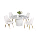 Chintaly KRISTEN Dining Set w/ Sintered Stone Top Table & Stitched Back Golden Legged Chairs