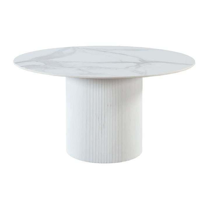 Chintaly KRISTEN Marbleized Sintered Stone Top Table w/ Cylinder Base
