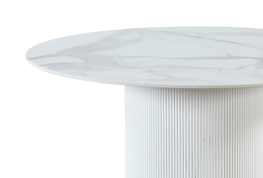 Chintaly KRISTEN Marbleized Sintered Stone Top Table w/ Cylinder Base