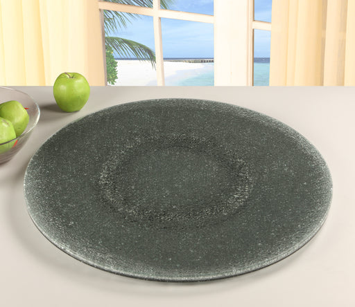 Chintaly LAZY SUSAN 24” Round Gray Crackled Glass Lazy Susan