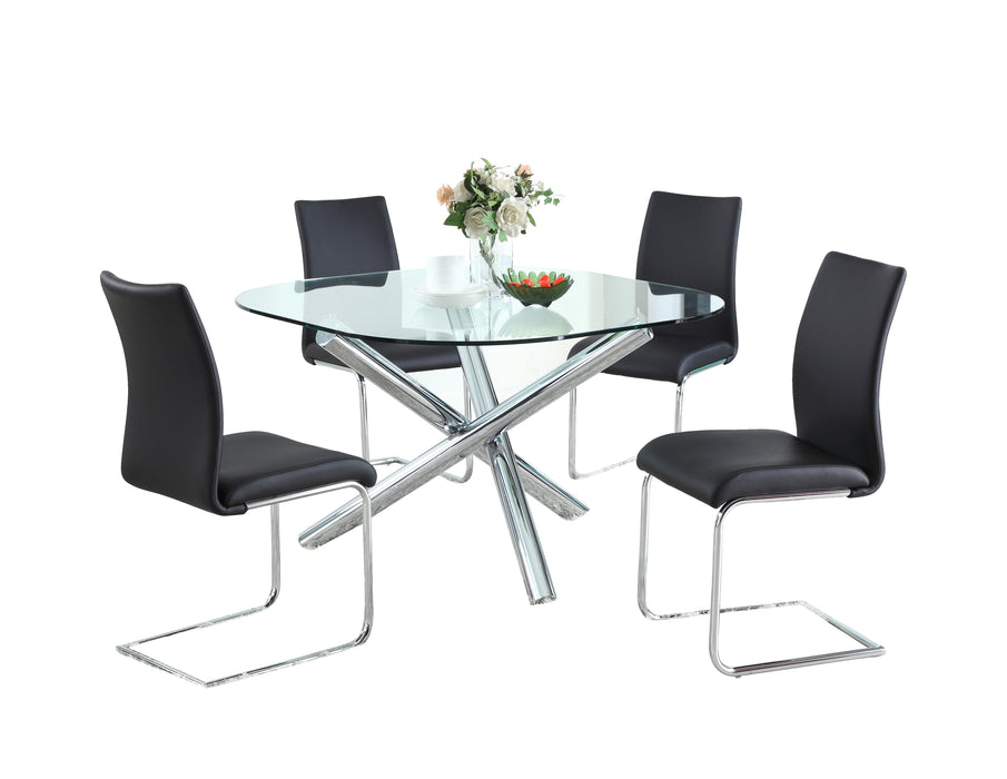 Chintaly LEATRICE Dining Set w/ Glass Top Table & 4 Cantilever Chairs