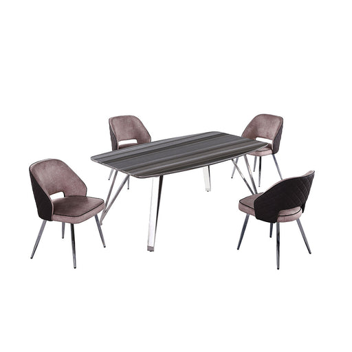 Chintaly LESLIE Contemporary Dining Set w/ Marbleized Wooden Table & Four 2-Tone Chairs