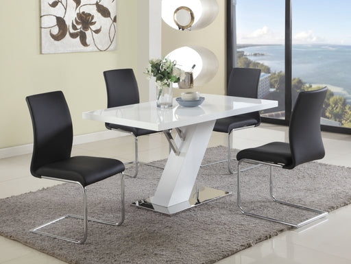 Chintaly LINDEN Contemporary Dining Set w/ White Gloss Table & Black Upholstered Chairs