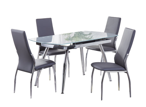 Chintaly LUNA Contemporary Dining Set w/ Extendable Glass Table & 4 Chairs