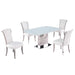 Chintaly MAVIS-WHT Dining Set w/ Extendable White Glass Table & Tufted Back Side Chairs