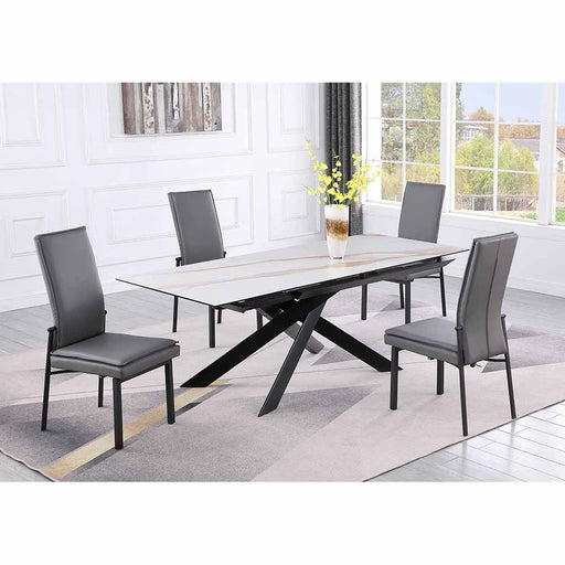 Chintaly MONICA Extendable Marbleized Ceramic Top Table w/ Crisscross Steel Base