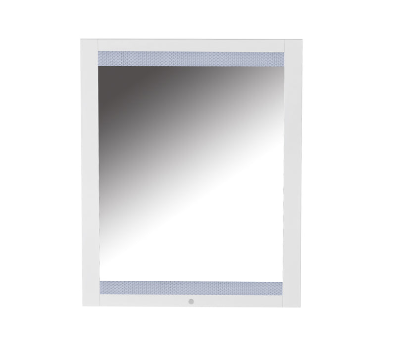 Chintaly MOSCOW Modern White Laminate Framed Mirror w/ LED Lights