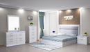 Chintaly MOSCOW Modern Upholstered Gloss White Queen Bed w/ LED Lights