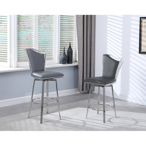 Chintaly NADIA Contemporary Gray Swivel Bar Stool w/ Design Back
